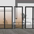 Modern Interior Glass Doors Featuring Black Frames Open Panel And Textured Glass 3d model