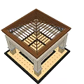 Square Wooden Pavilion Structure With Roof Frame Columns And Patterned Floor Tiles
