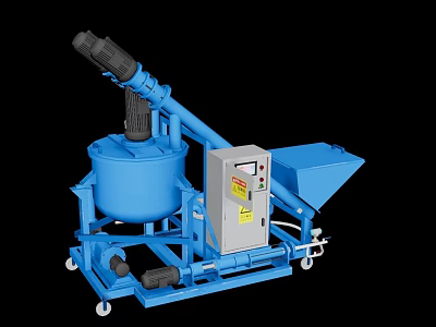 Blue Industrial Mixing Tank Equipment With Conveyor Hopper Control Panel And Mobile Wheels 3d model