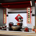 Traditional Chinese Style Wine Cellar With Red Wine Jars And Decorative Elements 3d model