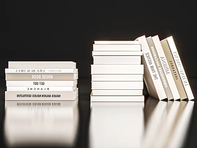 Modern Decorative Ornament Combination with Stacked White Home Design Books on Smooth Reflective Surface 3d model