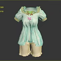 White Outfit With Yellow Ruffled Collar Red Bow Short Sleeves And Shorts