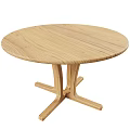 Round Wooden Dining Table With Light Wood Finish And Crossed Leg Base