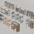 Various Modern Bunk Bed Designs With Desk And Storage For Dormitory Use 3d model
