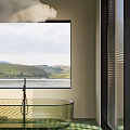 Modern Bathroom Interior With Freestanding Bathtub Large Window And Scenic View