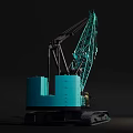 Teal Tracked Industrial Crane With Extended Boom And Lifting Hook For Construction Projects