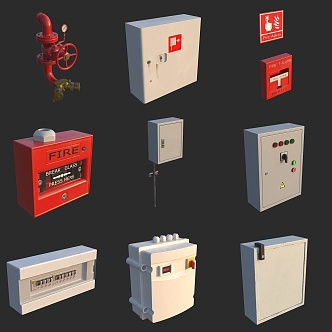 Fire fighting supplies, fire equipment, alarm, fire hydrant, distribution box 3d model