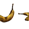 Two Overripe Brown Spotted Curved Bananas Isolated On Plain White Background
