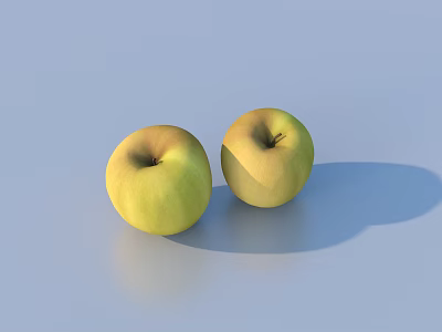 Two Fresh Light Green Apples Placed on Light Blue Background 3d model