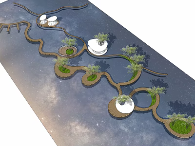 Road Facilities Design With Winding Paths Circular Green Areas And Trees 3d model