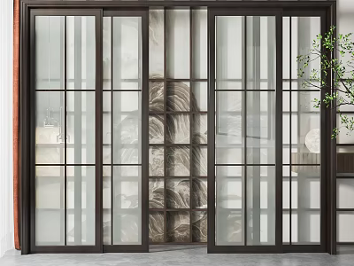 New Chinese style sliding door solid wood glass sliding door 3d model