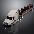White Flatbed Truck Transporting Multiple Covered Goods With Black Tarps On Trailer