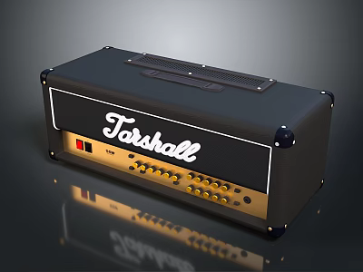 Marshall Professional Guitar Amplifier With Black Body Gold Panel And Control Knobs 3d model