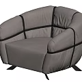 Modern Light Beige Leather Single Sofa Featuring Black Trim Curved Armrests And Black Legs