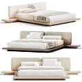 Modern Minimalist Double Bed With Upholstered Headboard Wooden Frame And White Bedding