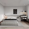 Modern Bedroom Interior Design With White Bed Pendant Lights And Black Wall Art