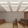 Modern Conference Room Interior With Large Screen And Arranged Wooden Chairs