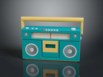 Vintage Blue Computer Speaker With Yellow Handle Dual Speakers And Control Buttons 3d model