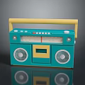 Vintage Blue Computer Speaker With Yellow Handle Dual Speakers And Control Buttons