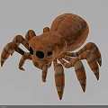Cute Cartoon Orange Spider Character With Striped Legs Big Black Eyes And Round Body