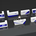Stylish White And Blue Reception Desks With HM Logo And Standing Receptionist