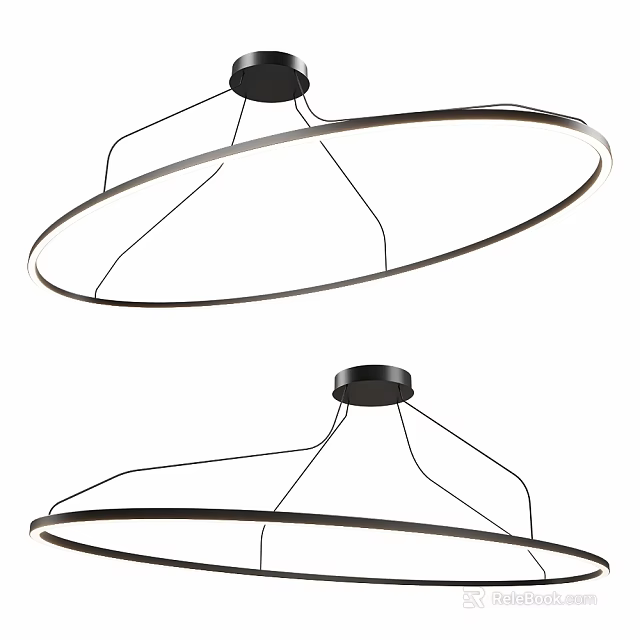 Modern Circular Ceiling Light With Sleek Black Metal Frame And LED Lighting 3d model