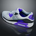 Modern Color Block Sneakers in Gray White with Purple Accents and Air Cushion Sole