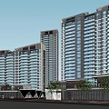 Modern High Rise Building Complex With Water Reflection And Contemporary Facade Design