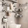 Modern Minimalist Bathroom Storage Racks With Wall Mounted Towel Holders And Corner Shelves
