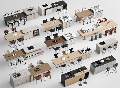 Modern Bar Counter Bar Chair Middle Island Table and Chair Combination 3d model