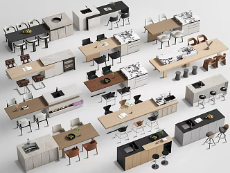 Modern Bar Counter Bar Chair Middle Island Table and Chair Combination 3d model
