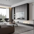 Modern Living And Dining Room Interior With Sofa Coffee Table TV Wall And Fireplace