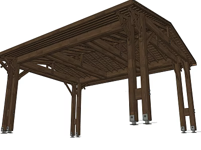 Wooden Pavilion Structure With Outdoor Design Support Columns And Rooftop Beams 3d model