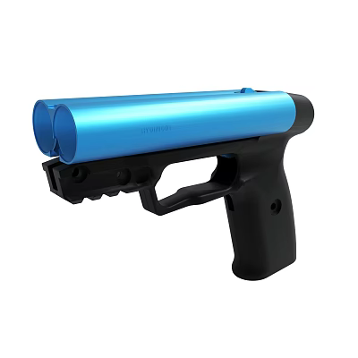 Blue And Black Double Barrel Pistol Shaped Toy Launcher With Ergonomic Grip 3d model