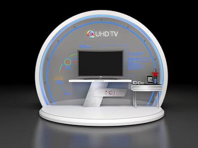 UHDTV Display Setup With Semicircular Stand TV Screen Logo And Charts 3d model