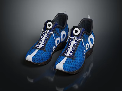 Blue And White Athletic Shoes With Mesh Design And White Laces 3d model
