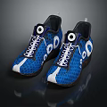 Blue And White Athletic Shoes With Mesh Design And White Laces
