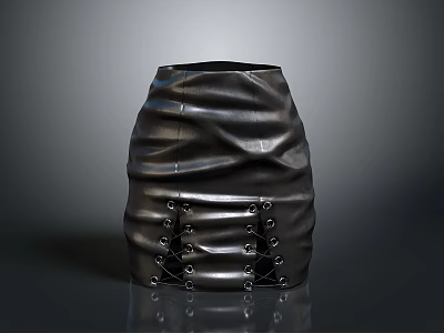 Black Pleated Storage Container With Metallic Lace-Up Design And Textured Surface For Home Decor 3d model