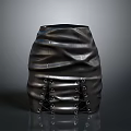 Black Pleated Storage Container With Metallic Lace-Up Design And Textured Surface For Home Decor