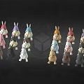 Colorful Rabbit Figurines in Assorted Colors Displayed on Black Background