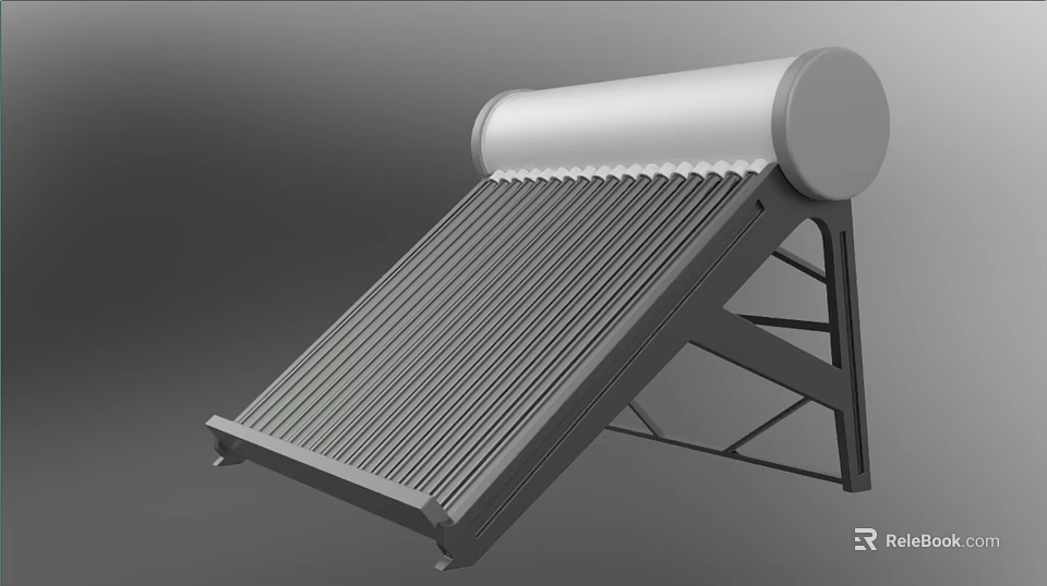 Efficient Solar Water Heater With Collector Tubes Storage Tank And Support Frame 3d model 