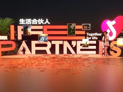 Art Installation With LIFE PARTNERS Lettering Red Heart Together for life Petals And Person 3d model