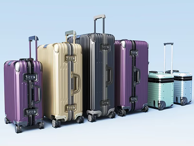 Variety Of Colorful Luggage With Different Sizes And Wheels 3d model