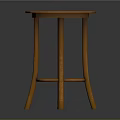 Round Orange Wooden Stool With Three Legs And Ring Shaped Crossbar For Home Furniture