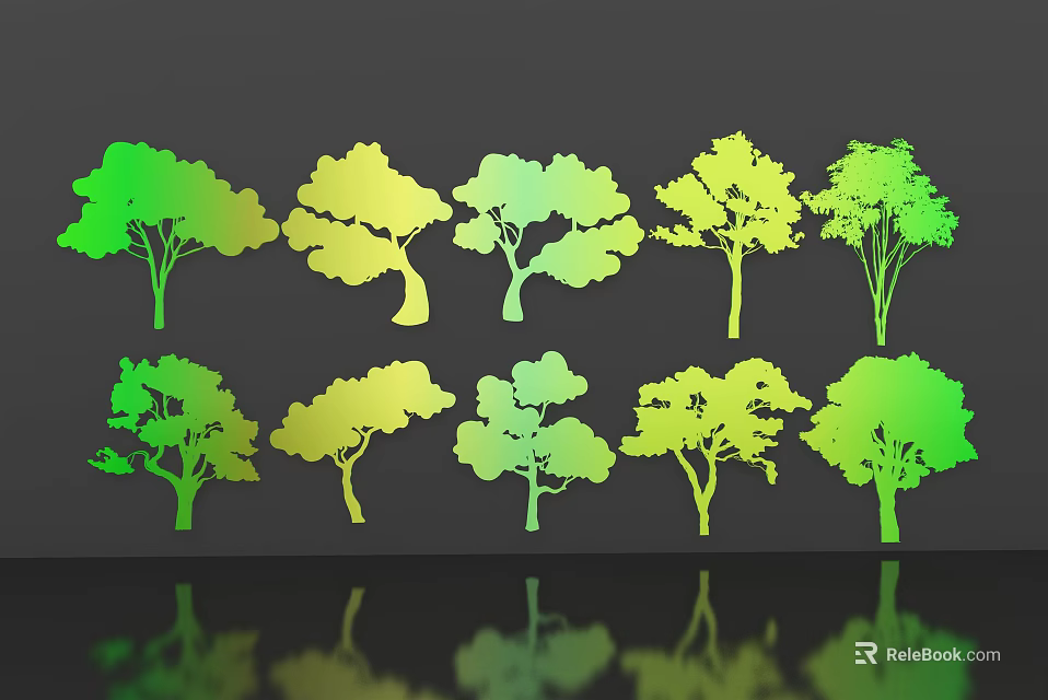 Colorful Tree Shaped Wall Decor With Green And Yellow Tones For Home Interior 3d model 