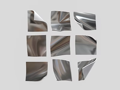 Silver Metallic Wrinkled Wall Decor With Nine Square Irregular Shapes On Grey Background 3d model