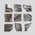 Silver Metallic Wrinkled Wall Decor With Nine Square Irregular Shapes On Grey Background 3d model