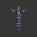 Traditional Totem Pole With Eagle Head And Carved Faces In Modern Display Setting