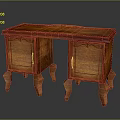 Wooden Desk With Carved Legs Two Cabinet Doors And Classic Design