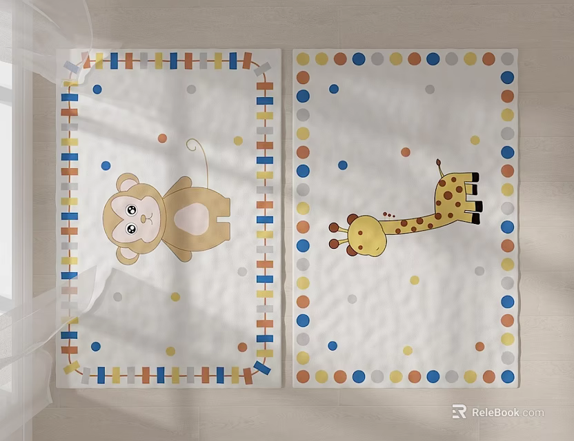 Square Rugs With Monkey Giraffe Patterns Colorful Squares Dots Borders And Small Dots 3d model 